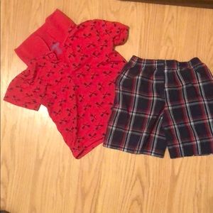 Boys polo shirt and plaid shorts